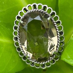 Vintage sterling Silver Chunky big Statement SMOKEY TOPAZ FILIGREE ring 5.75-6